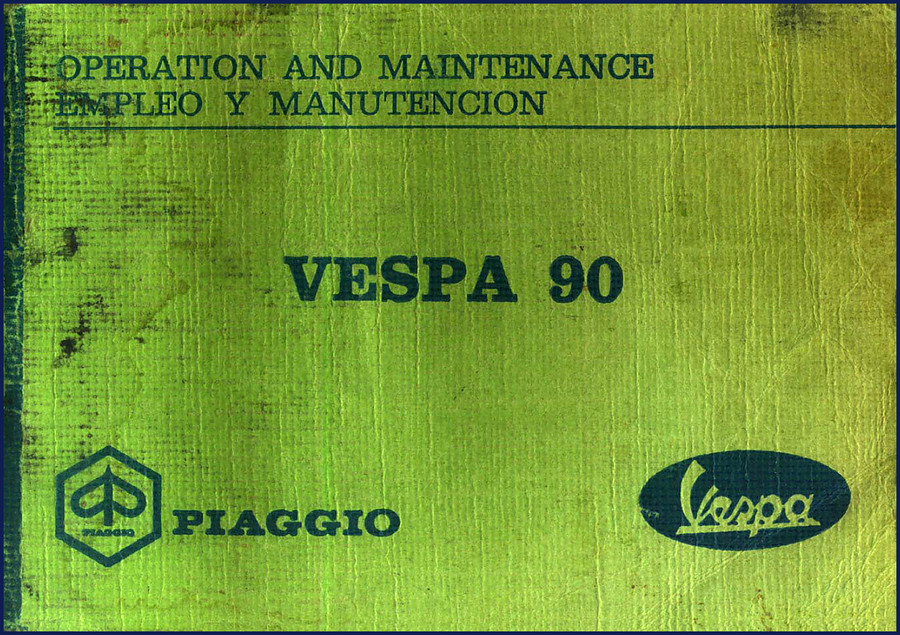 Piaggio Vespa 90 Operators Manual cover showing red scooter and factory Piaggio logo