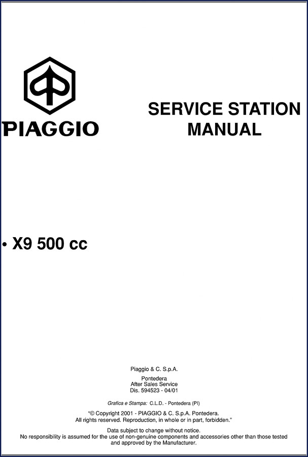 Piaggio X9 500 2001 Service Manual cover