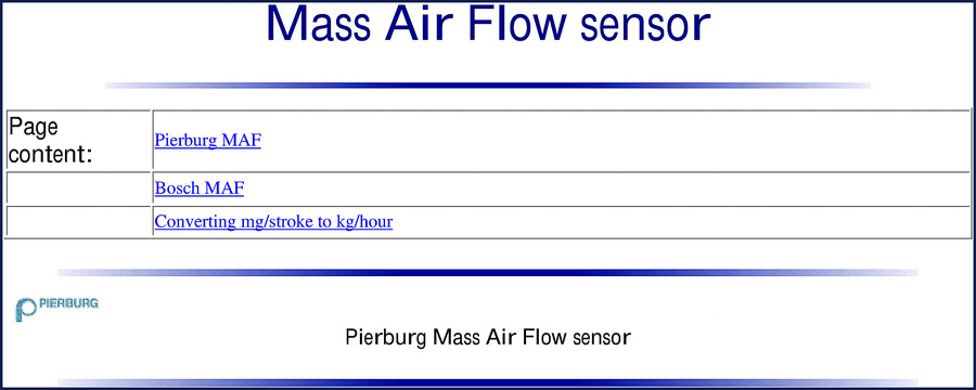 Pierburg AGR AHF Technical Manual cover showing Mass Air Flow sensor wiring diagram