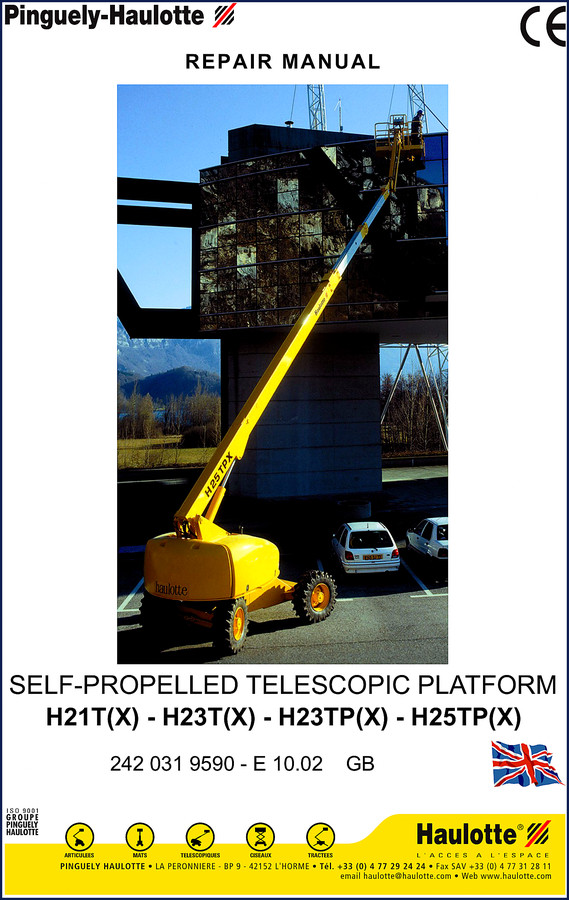 Pinguely-Haulotte H21T repair manual cover showing H25TPX model and CE marking