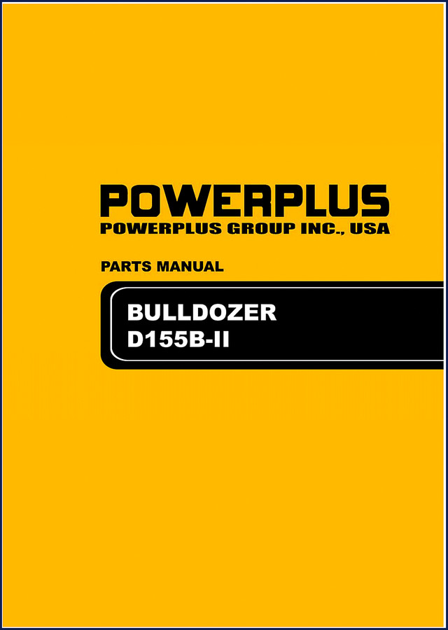 Powerplus D155B-II Parts Catalog cover showing bulldozer and OEM part numbers