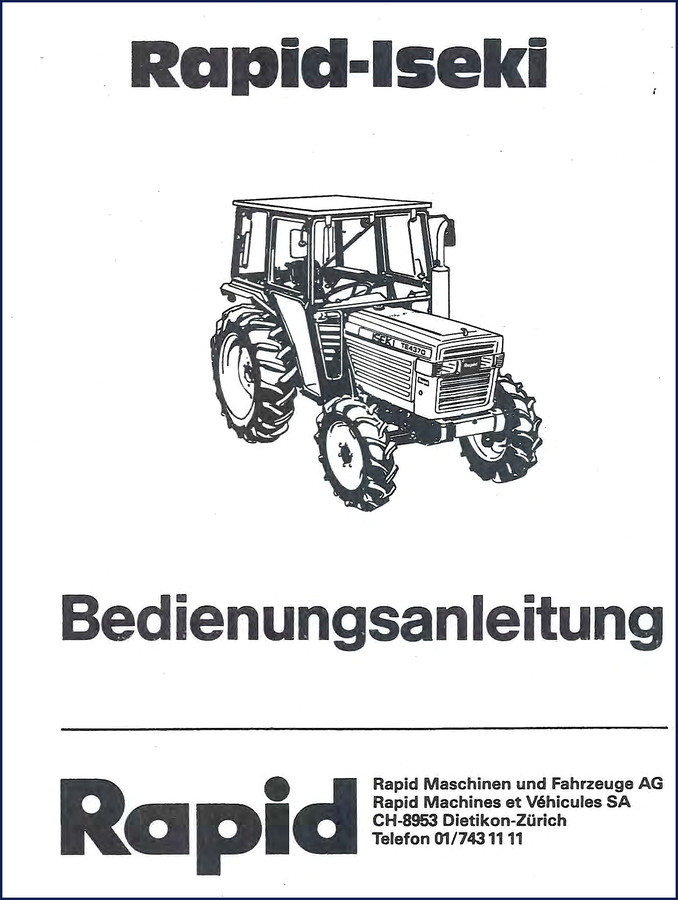 Rapid-iseki Rapid User Manual cover page showing tractor diagram and specifications
