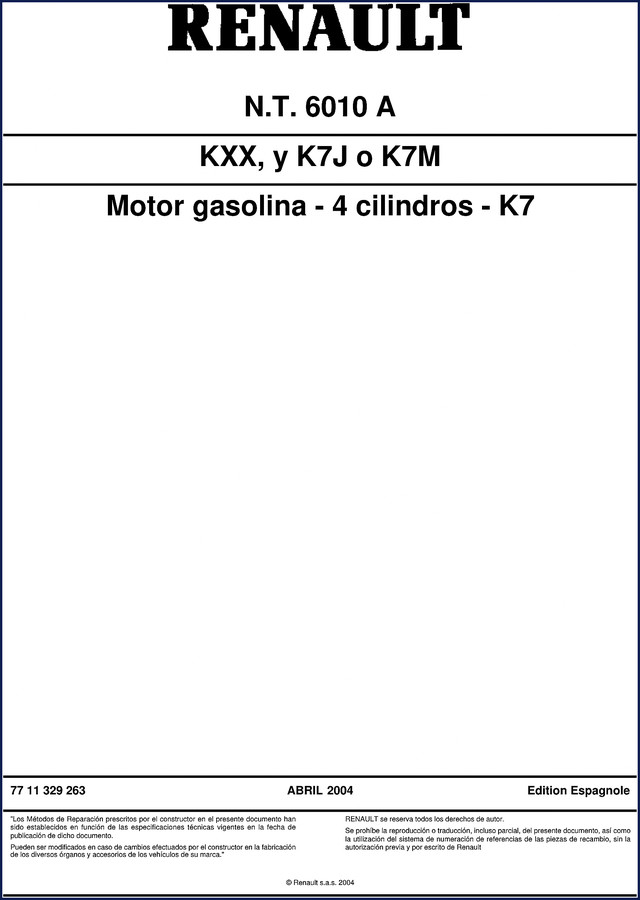 Renault Trucks KXX, K7J, K7M 2004 Technical Manual cover page showing engine diagram