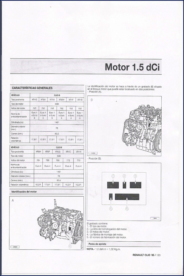 Renault Trucks XR113 X076V X11A X150W XR11F Technical Manual cover showing engine diagrams and torque table