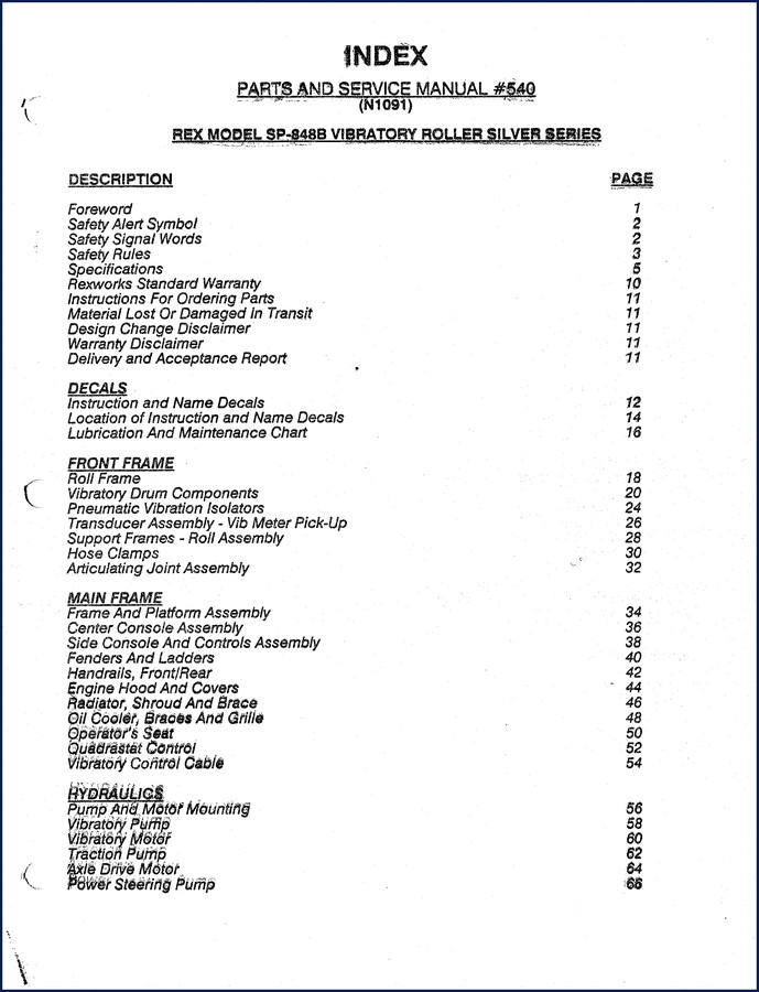 Terexlift SP-848B service manual cover showing REX roller and OEM documentation