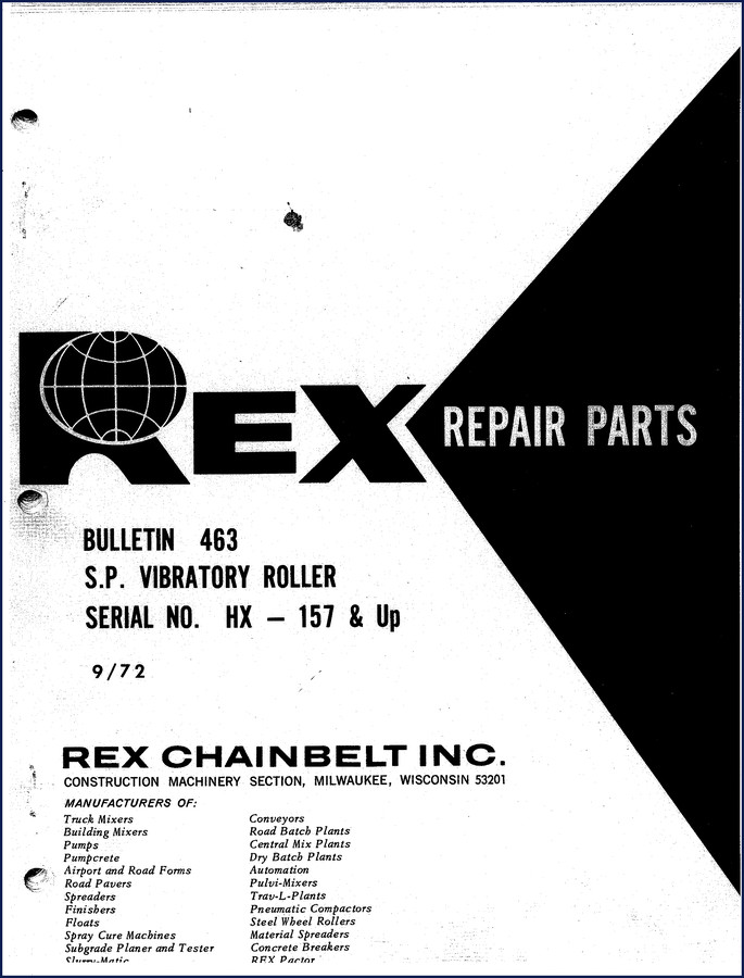 1972 Terexlift S.P. VIBRATORY ROLLER Parts Catalog cover