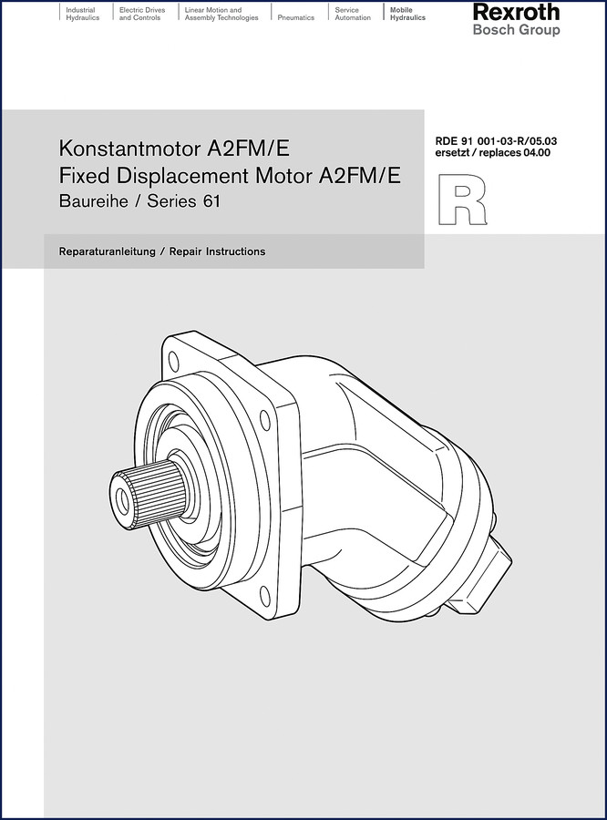Rexroth Bosch A2FM/E Series 61 Fixed Displacement Motor Repair Manual cover page