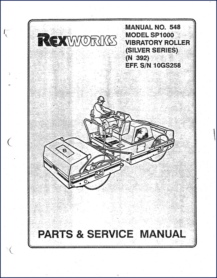Rexworks SP1000 vibratory roller parts catalog cover page, OEM factory manual 142 pages