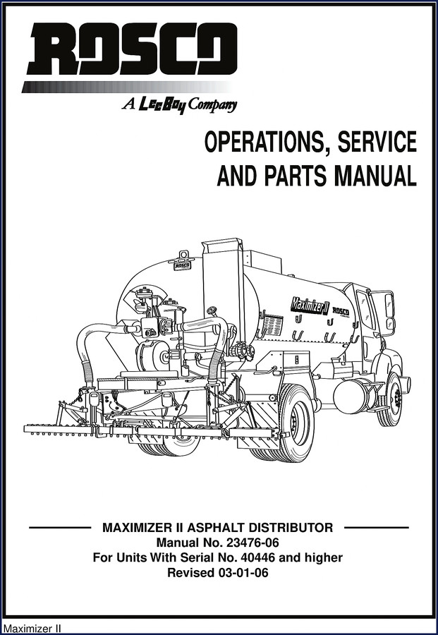 Rosco Maximizer II 2006 Service Manual cover – OEM factory repair guide for asphalt distributor