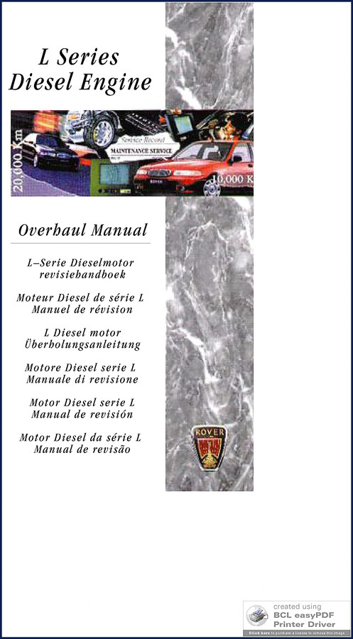 1999 Land-rover 25, 45, 220, 420, 620 factory repair manual cover with L-series diesel engine diagrams