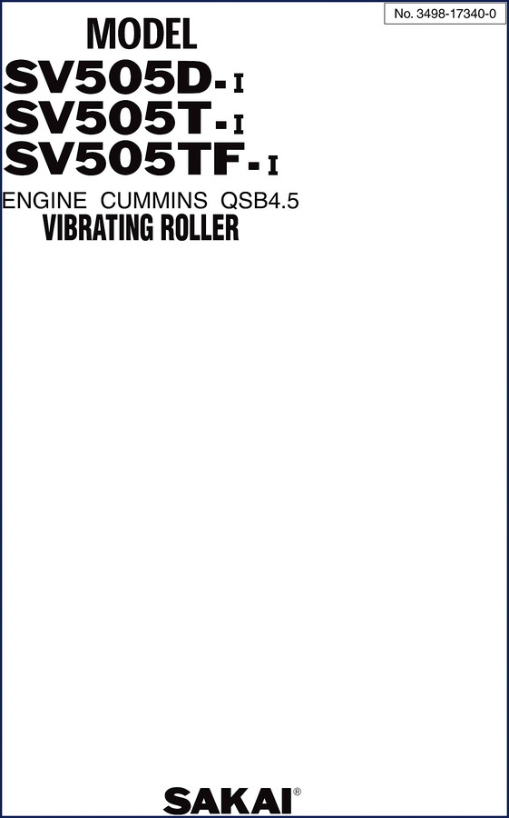 Sakai SV505D SV505T SV505TF Parts Catalog cover page