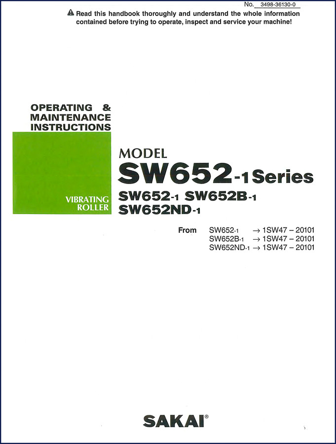 Sakai SW652-1 Series Vibrating Roller Operators Manual Cover