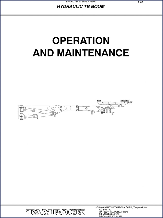 Sandvik HYDRAULIC TB BOOM 2005 Operators Manual cover page with Tamrock branding