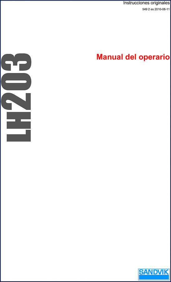 Sandvik LH203 2010 Operators Manual front cover showing loader and manual title