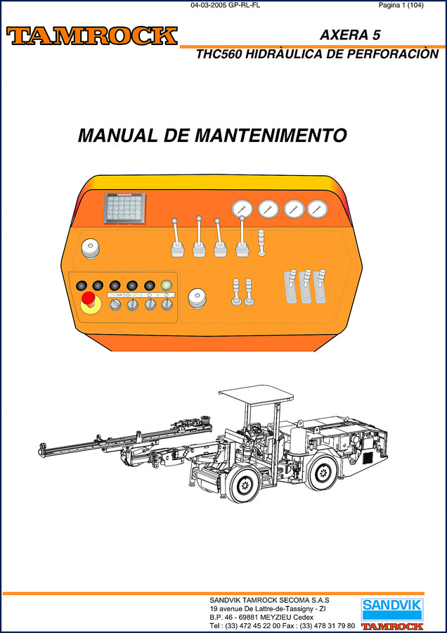 Sandvik Tamrock Secoma S.a.s AXERA 5 THC560 2005 Service Manual cover