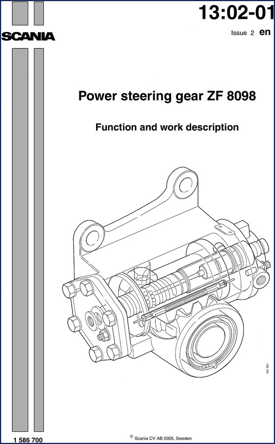 Scania ZF 8098 2005 Technical Manual cover showing power steering gear function and work description