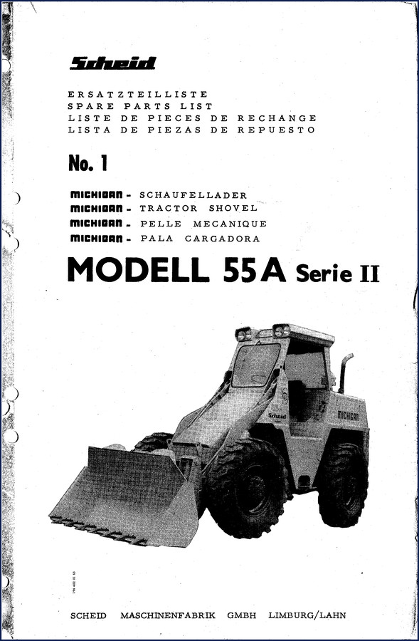 Scheid 55A Serie II parts catalog cover showing loader model and OEM logo