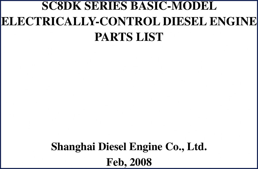Shanghai Diesel Engine SC8DK 2008 Parts Catalog cover showing engine diagram