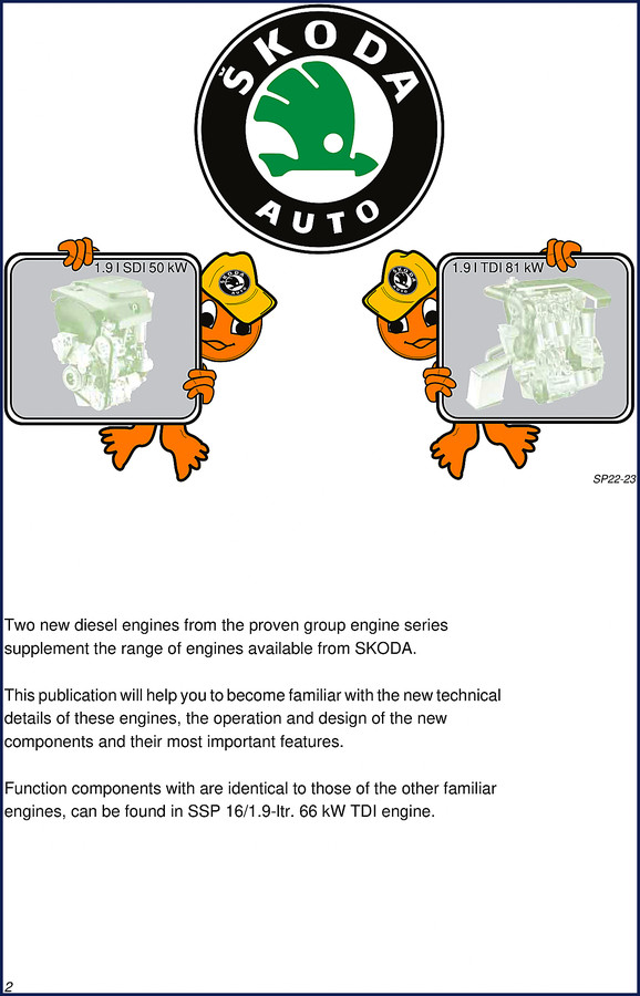 Skoda 1.9 SDI 50 kW and 1.9 TDI 81 kW Technical Manual – factory engine data booklet cover