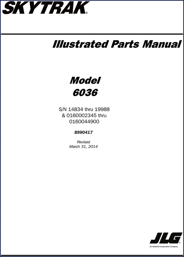 Skytrak 6036 telehandler illustrated parts manual cover 2005