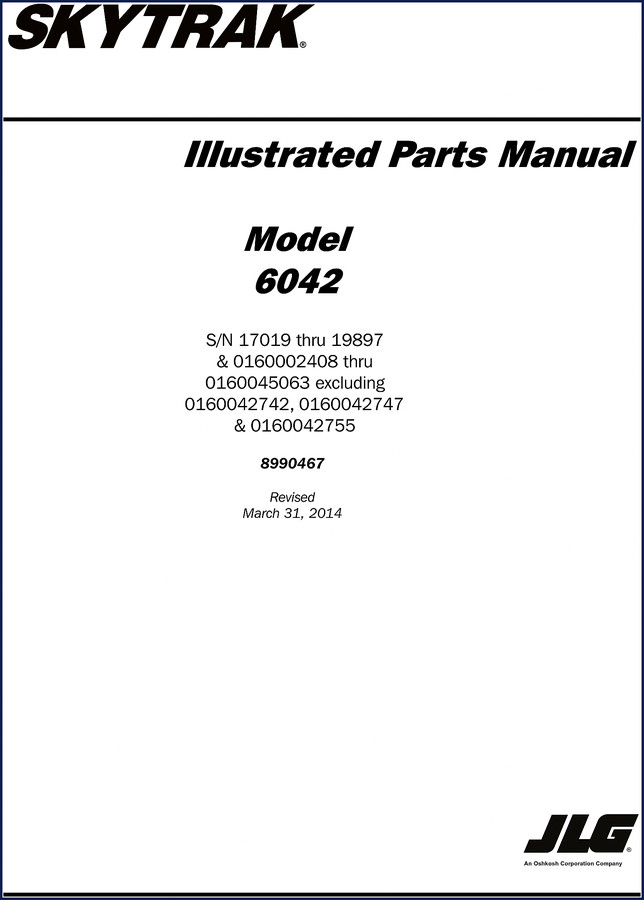 Skytrak 6042 Parts Catalog 2014 factory illustrated parts manual cover