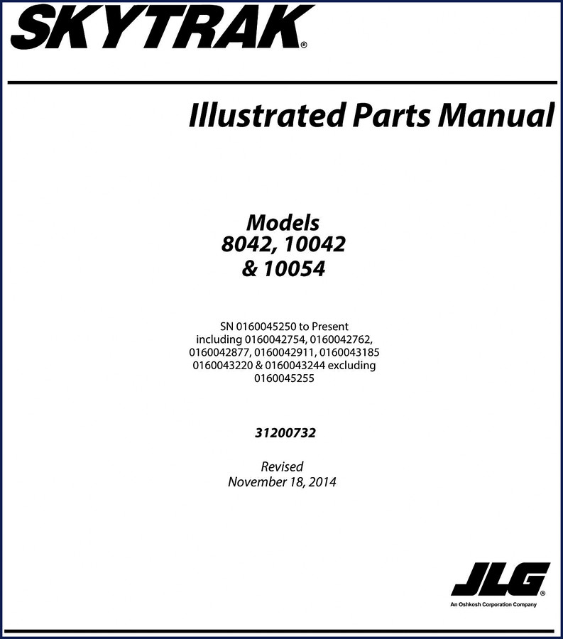 Skytrak 8042 10042 10054 2014 Parts Catalog cover