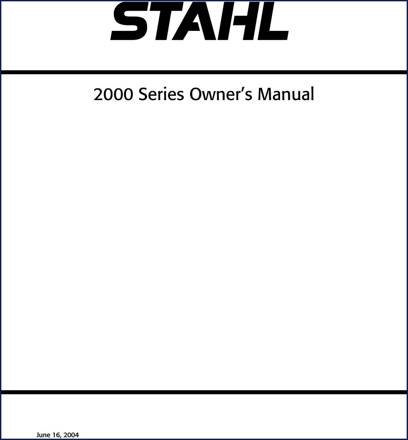 Stahl 2000E 2004 Operators Manual cover showing crane assembly