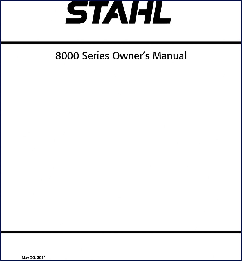 Stahl 8000 Series 2011 Operators Manual cover page showing safety decals and crane diagram