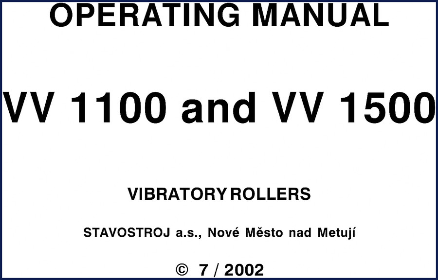 Stavostroj VV 1100 VV 1500 2002 Operators Manual cover page