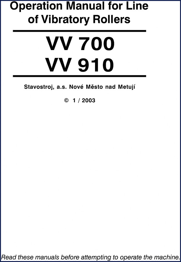 Stavostroj VV 700 VV 910 2003 Operators Manual cover page