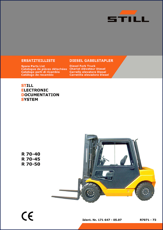 Still R 70-40, R 70-45, R 70-50 OEM Parts Catalog cover - diesel fork truck spare parts list