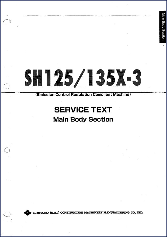 2002 Hitachi Sumitomo SH125X SH135X Service Manual cover page showing excavator diagram