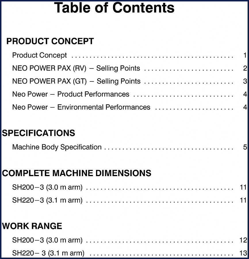 Hitachi Sumitomo SH200-3 SH220-3 Technical Manual cover page - 166 pages PDF