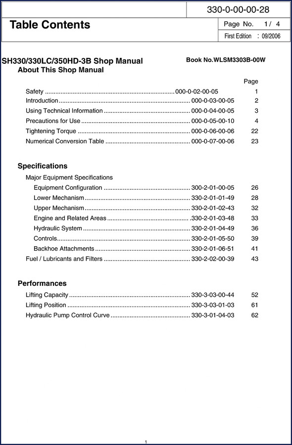 Hitachi Sumitomo SH330, SH330LC, 350HD-3B 2006 Workshop Manual cover