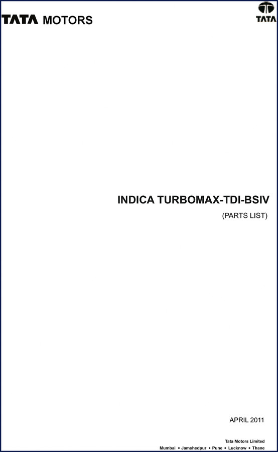2011 TATA Motors INDICA TURBOMAX BS-IV Parts Catalog cover - OEM factory parts list