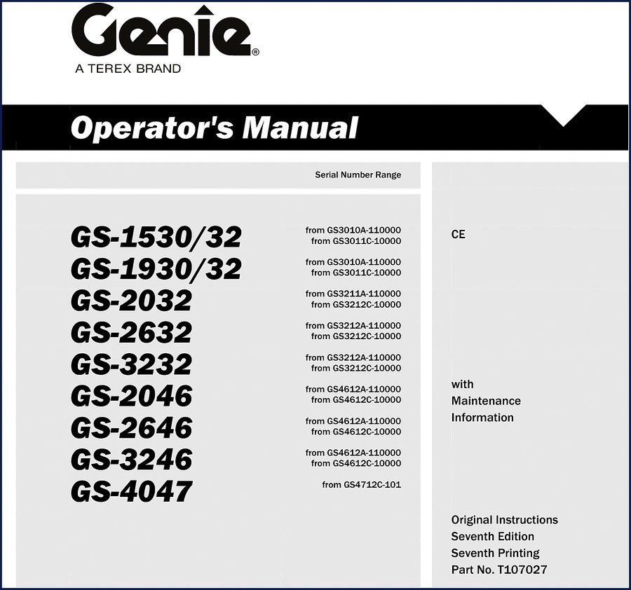 Terex GS-1530 1997 Operators Manual cover showing scissor lift and safety decals