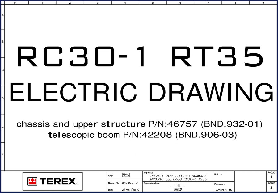 Terex RC30-1 RT35 2010 electrical schematic cover page showing chassis and upper structure drawing layout