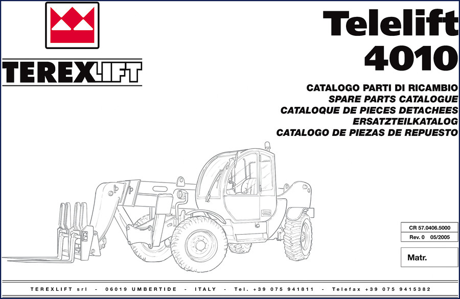 Terexlift S.r.l 4010 Telelift 2005 Parts Catalog cover showing machine diagram