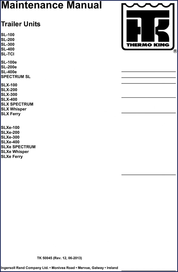 Thermo King SL-100e SL-200e SL-400e SPECTRUM SL SL-100 2013 Service Manual cover