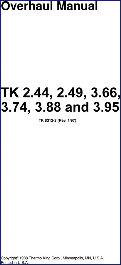 Thermo King TK 2.44, TK 2.49, TK 3.66, TK 3.74, TK 3.88 1997 Repair Manual front cover