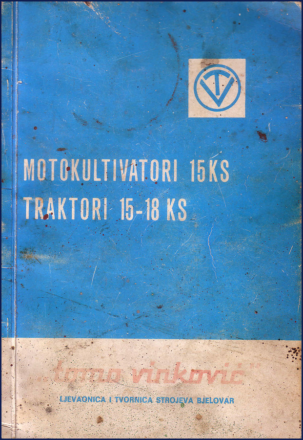 1974 Tomo Vinković 15KS user manual cover showing tractor and motokultivator
