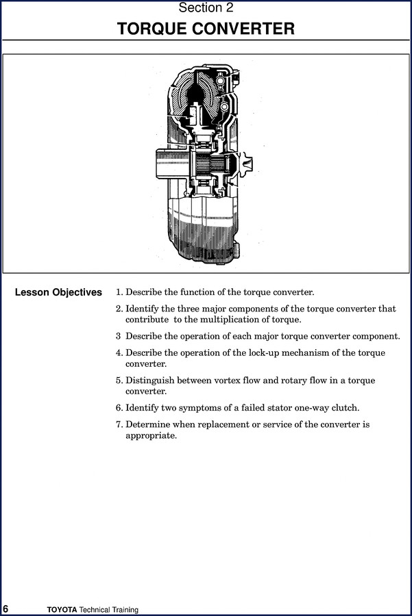 Toyota Torque Converter Training Manual 15-page OEM training document covering pump impeller turbine stator lock-up mechanism