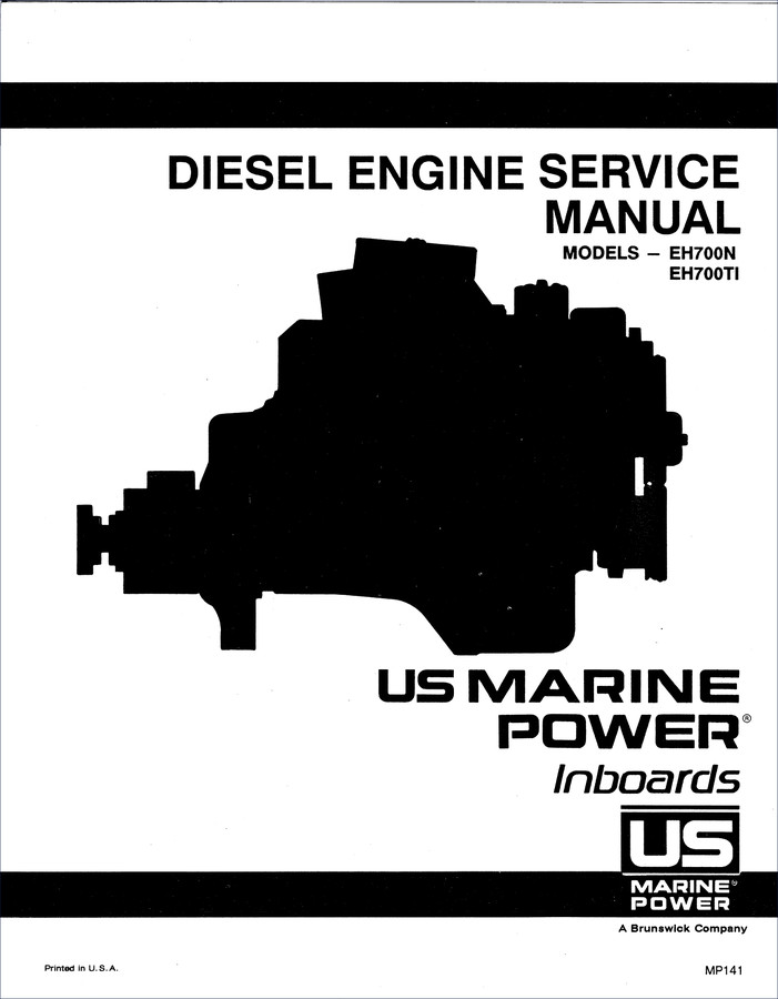 US Marine Power EH700N EH700TI service manual cover showing Hino diesel engine workshop manual 202 pages