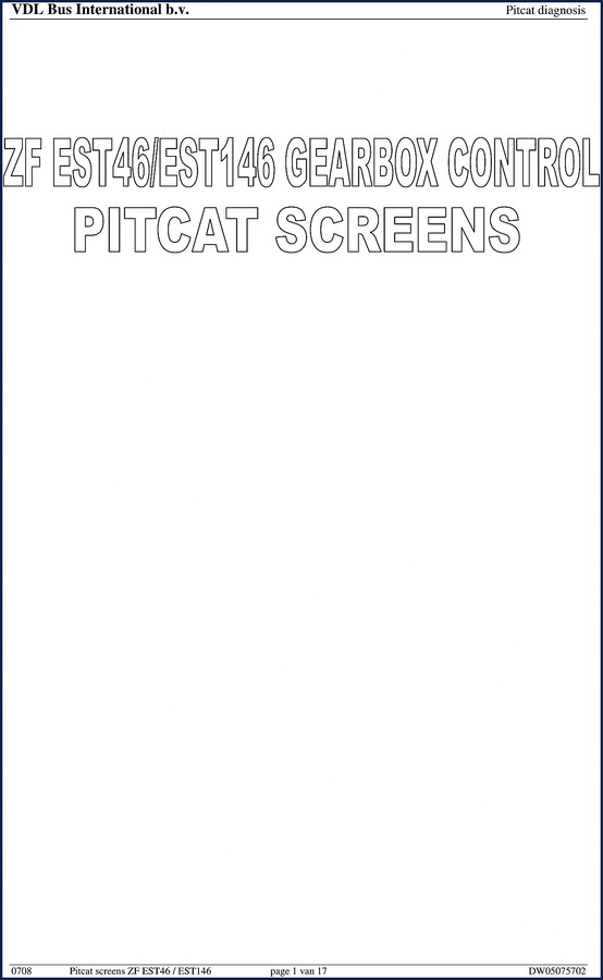 VDL Bus International EST46/EST146 Diagnostics Manual – Pitcat screens, 17 pages, factory OEM