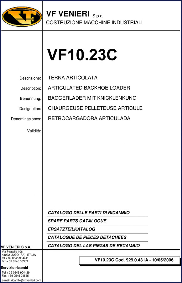 VF Venieri VF10.23C 2006 Parts Catalog - OEM Factory Spare Parts Catalogue cover