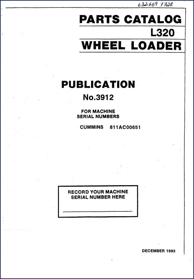 VME L320 1993 Parts Catalog cover page showing wheel loader and publication number 3912