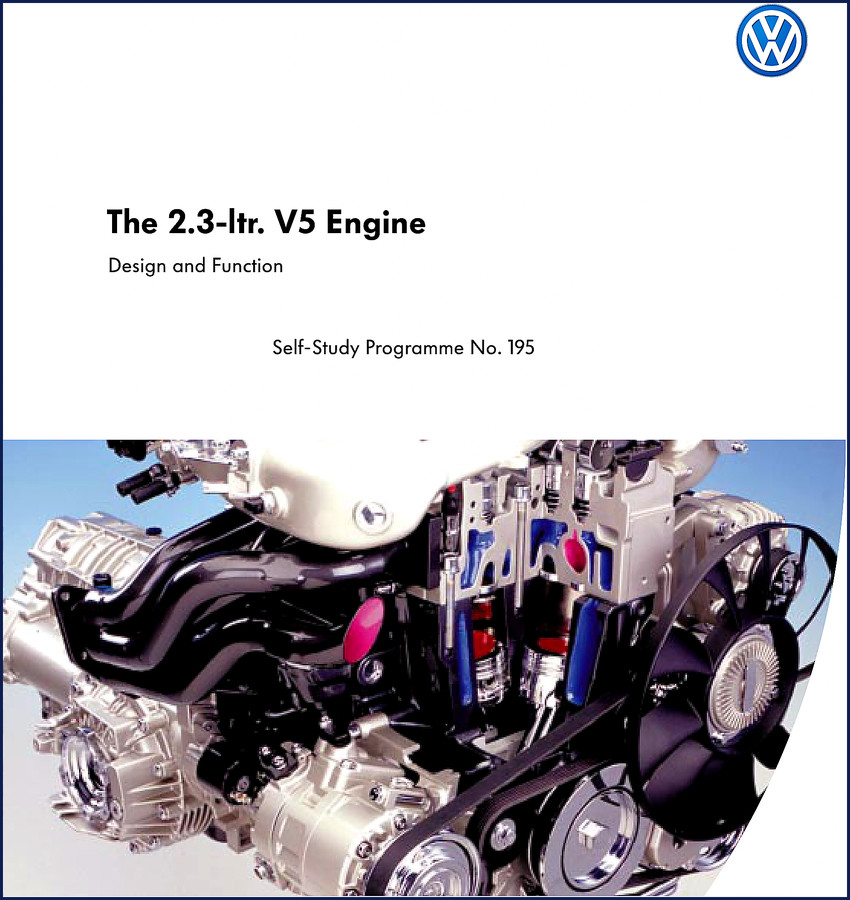 Volkswagen 2.3-ltr. V5 engine training manual cover showing engine cutaway and SSP 195 designation