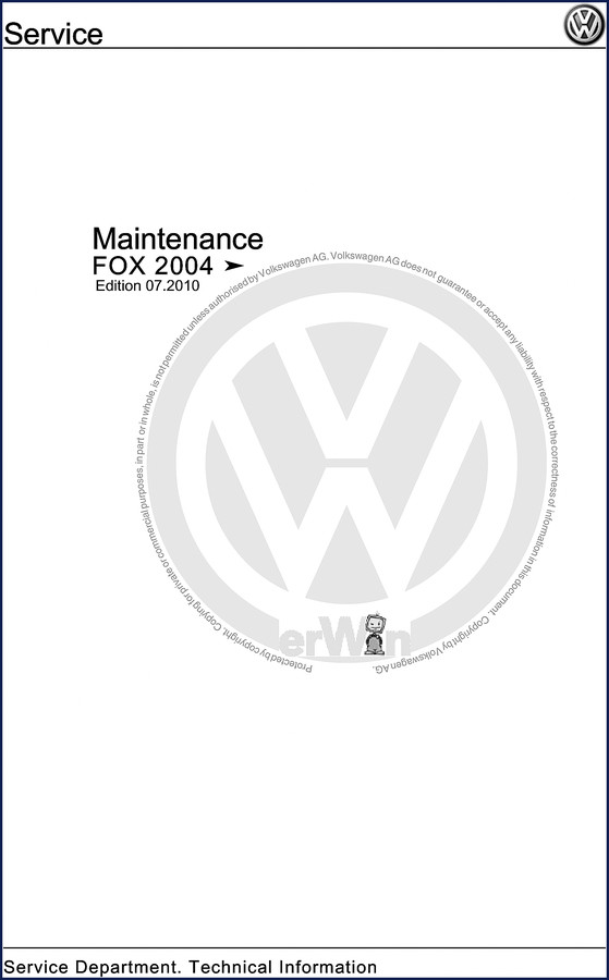 Volkswagen FOX 2010 Service Manual cover showing factory service documentation for FOX models