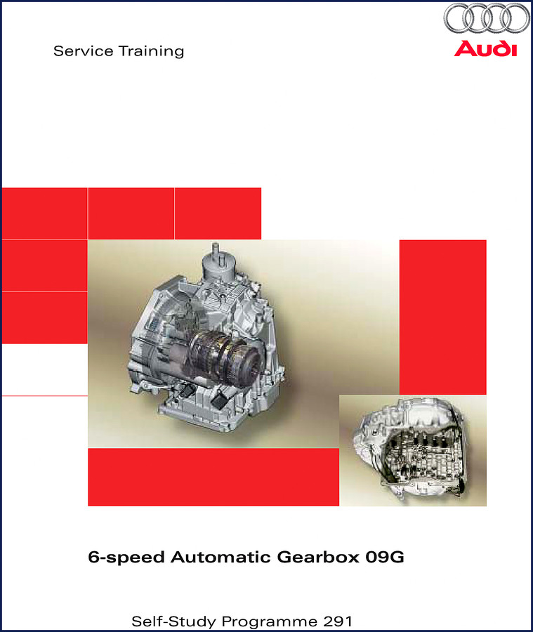 Audi A3 2004 service training manual cover showing 09G gearbox sectional view