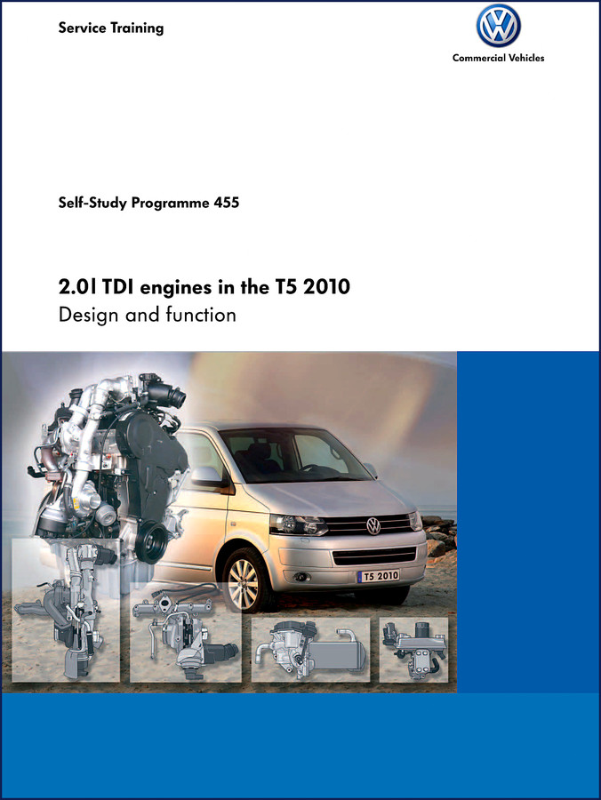Volkswagen T5 2010 2.0L TDI Training Manual cover showing engine cutaway